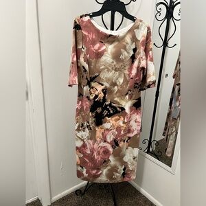 London Times NEW Pink and Tan Sheath Midi Dress